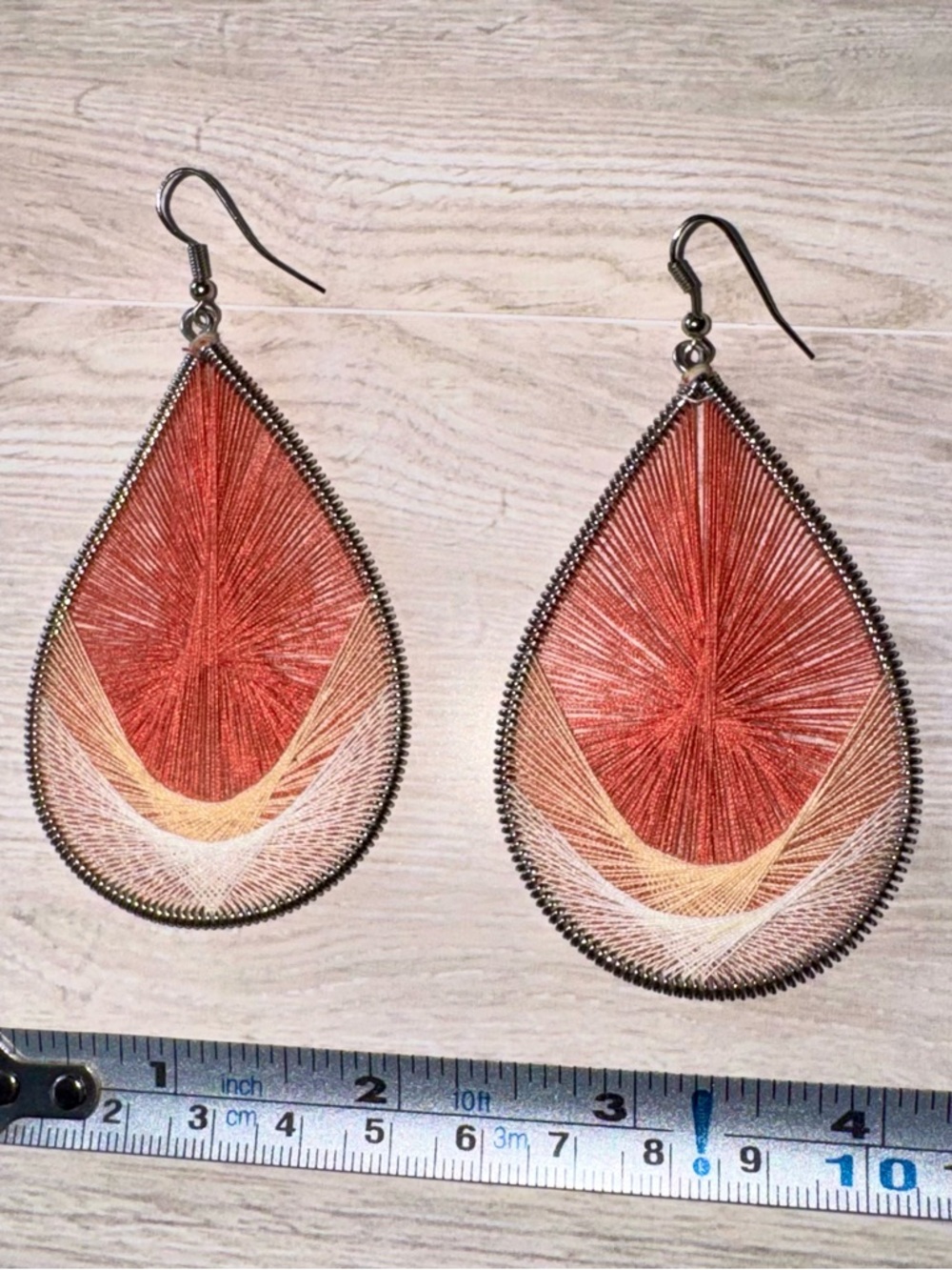 Threadwork Teardrop Earrings in Rust & Cream - Picture 5 of 7